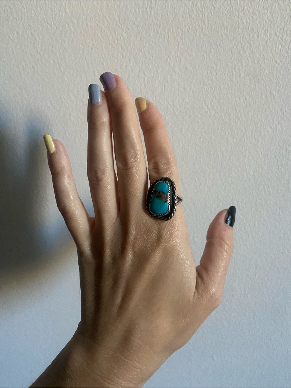 Antique Navajo turquoise ring silver size 7